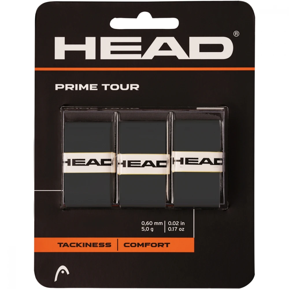 Head Prime Tour Tennis Racquet Overgrip 3 Pack (Black)
