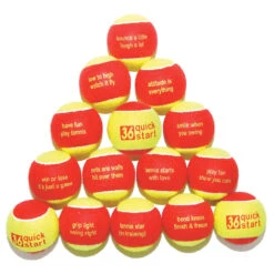 QuickStart 36 Red Felt Tennis Training Balls With Slogans -Tennis Pro Shop BQ3624 QuickStart 36 Red Felt Balls with Slogans words 1000 1000