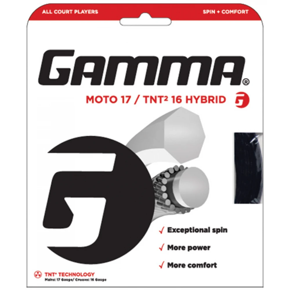 Gamma Moto With TNT2 Hybrid 17/16g Tennis String (Set) 3 Gamma Moto With TNT2 Hybrid 17/16g Tennis String (Set)