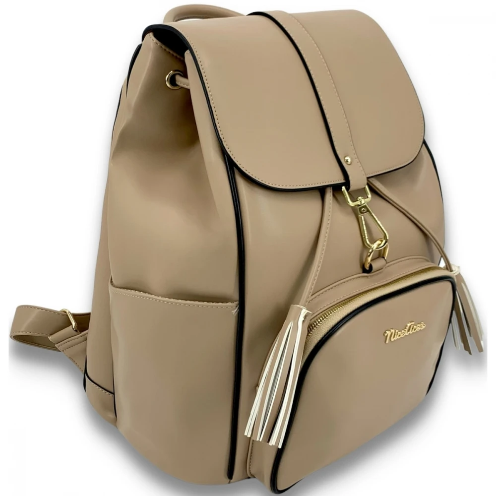 NiceAces Women’s SARA Handmade Vegan Leather Tennis Backpack (Beige) - Image 2