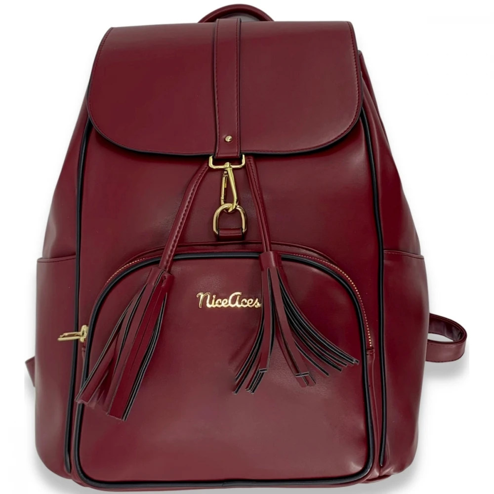 NiceAces Women’s SARA Handmade Vegan Leather Tennis Backpack (Maroon)