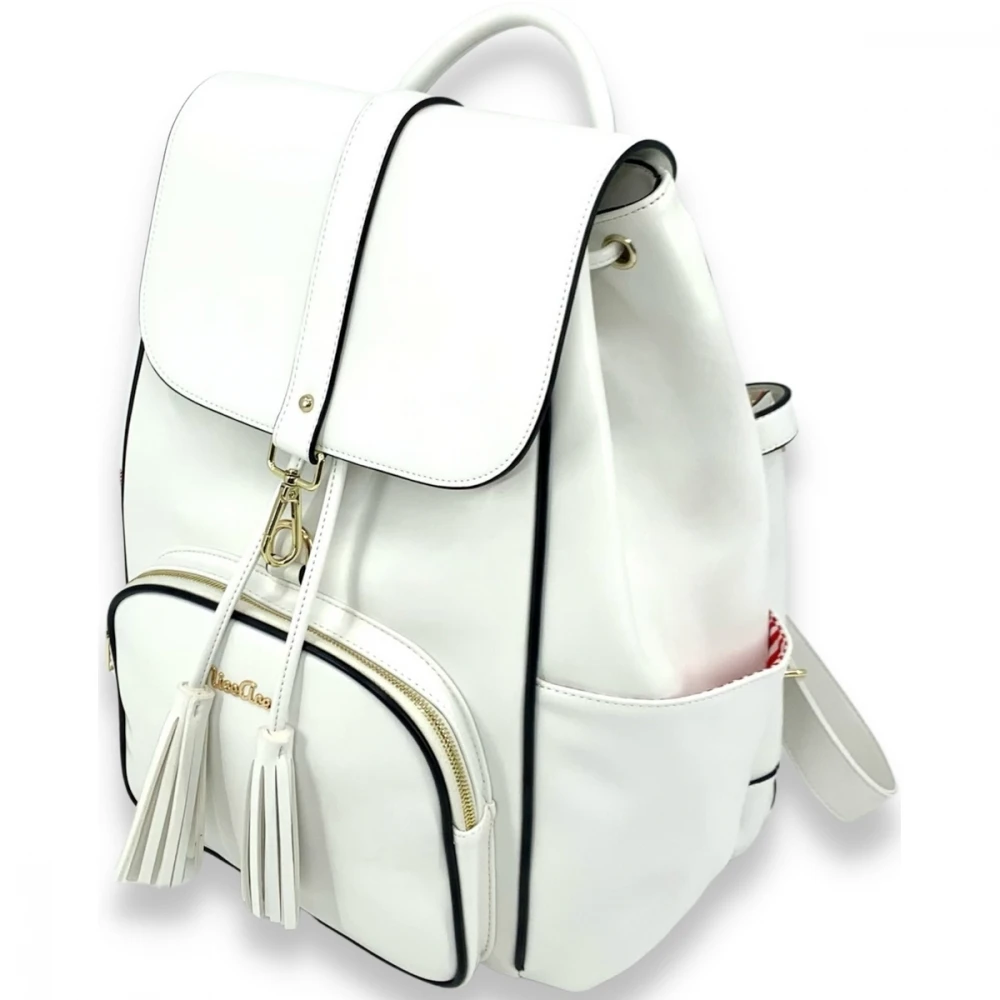 NiceAces Women’s SARA Handmade Vegan Leather Tennis Backpack (White) - Image 2